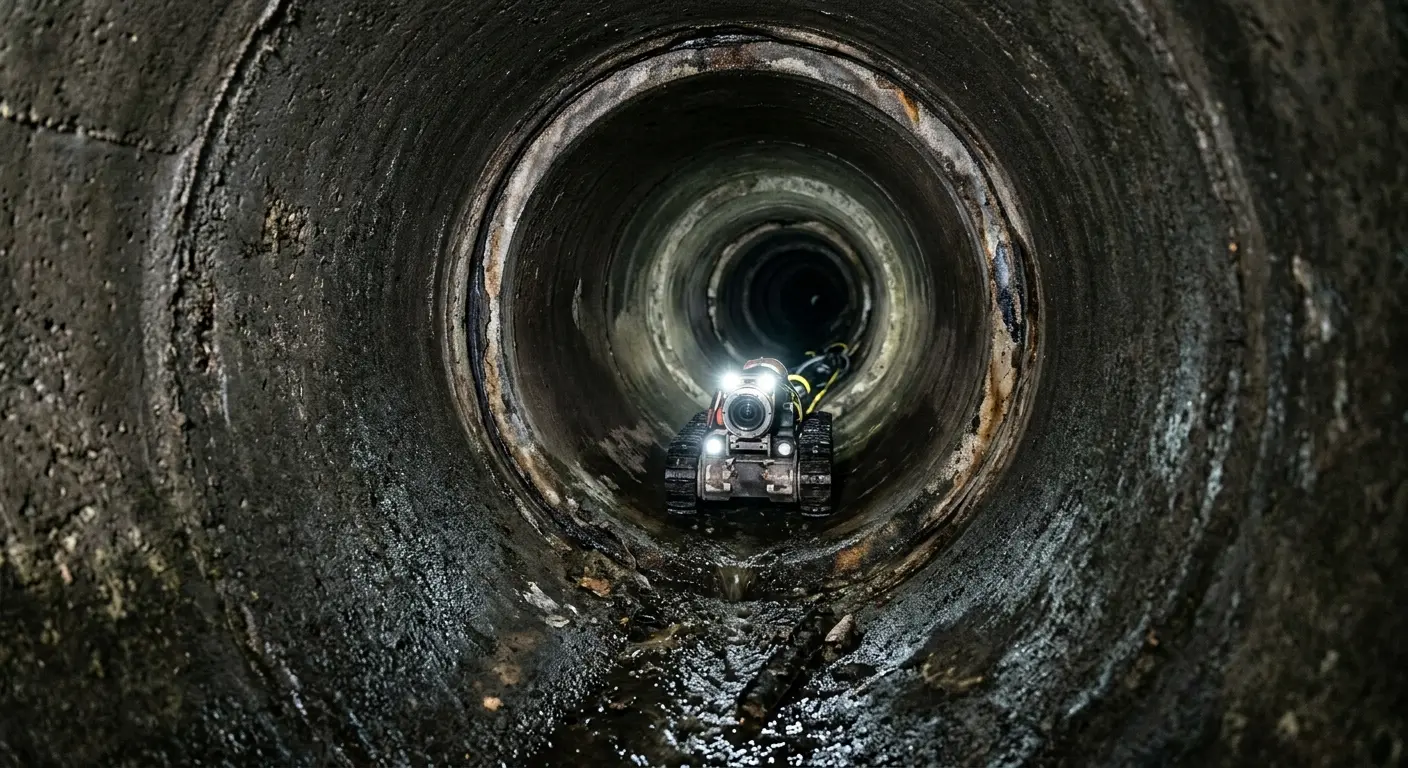 Robotic sewer camera inspecting pipe interior for Sewer Line Cleaning in Brookhaven